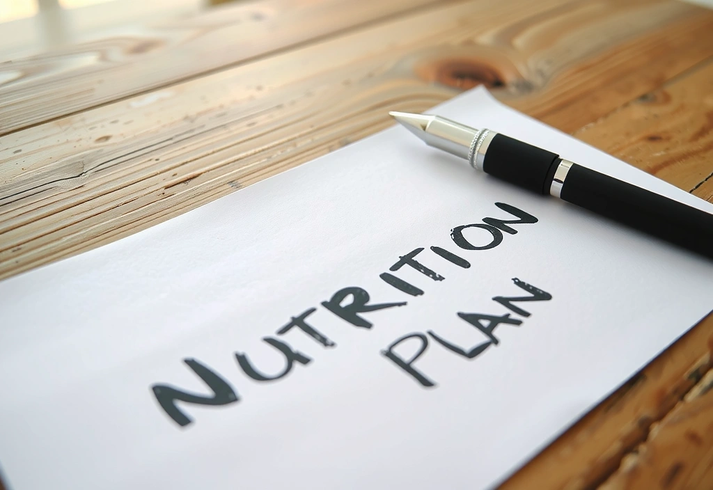 Handgeschriebener Ernährungsplan auf Holztisch